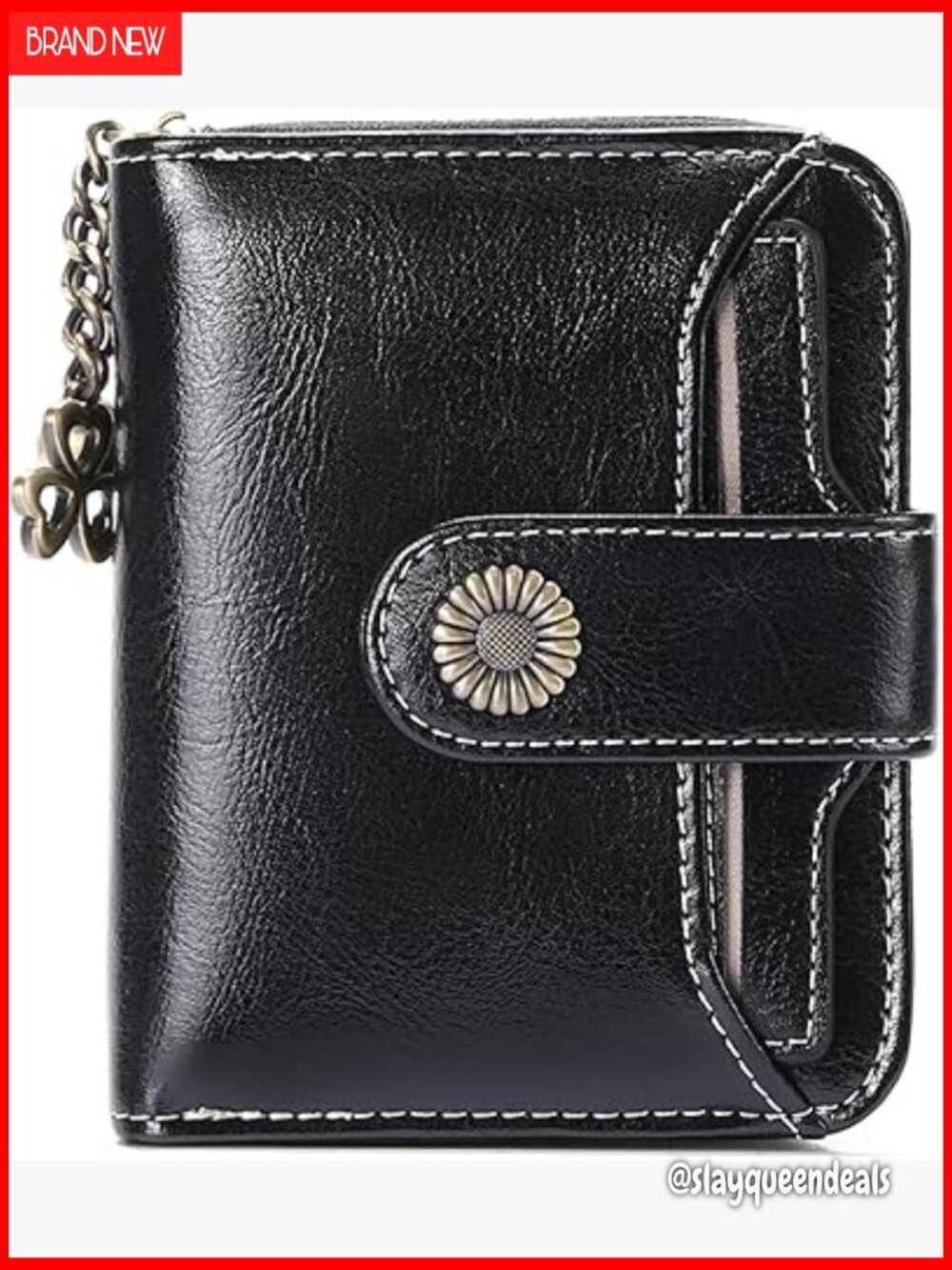 Compact RFID Blocking Leather Wallet with Zipper Coin Pocket